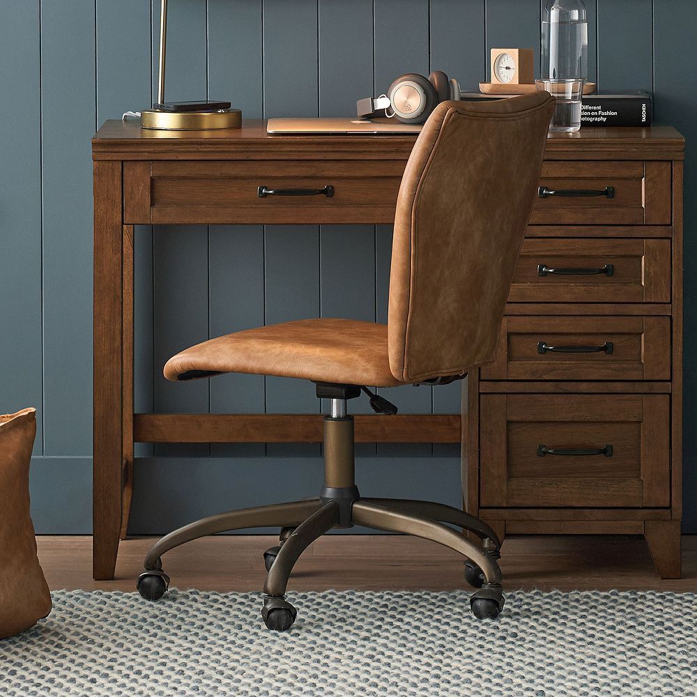 Faux Leather Caramel Airgo Swivel Desk Chair | Pottery Barn Teen