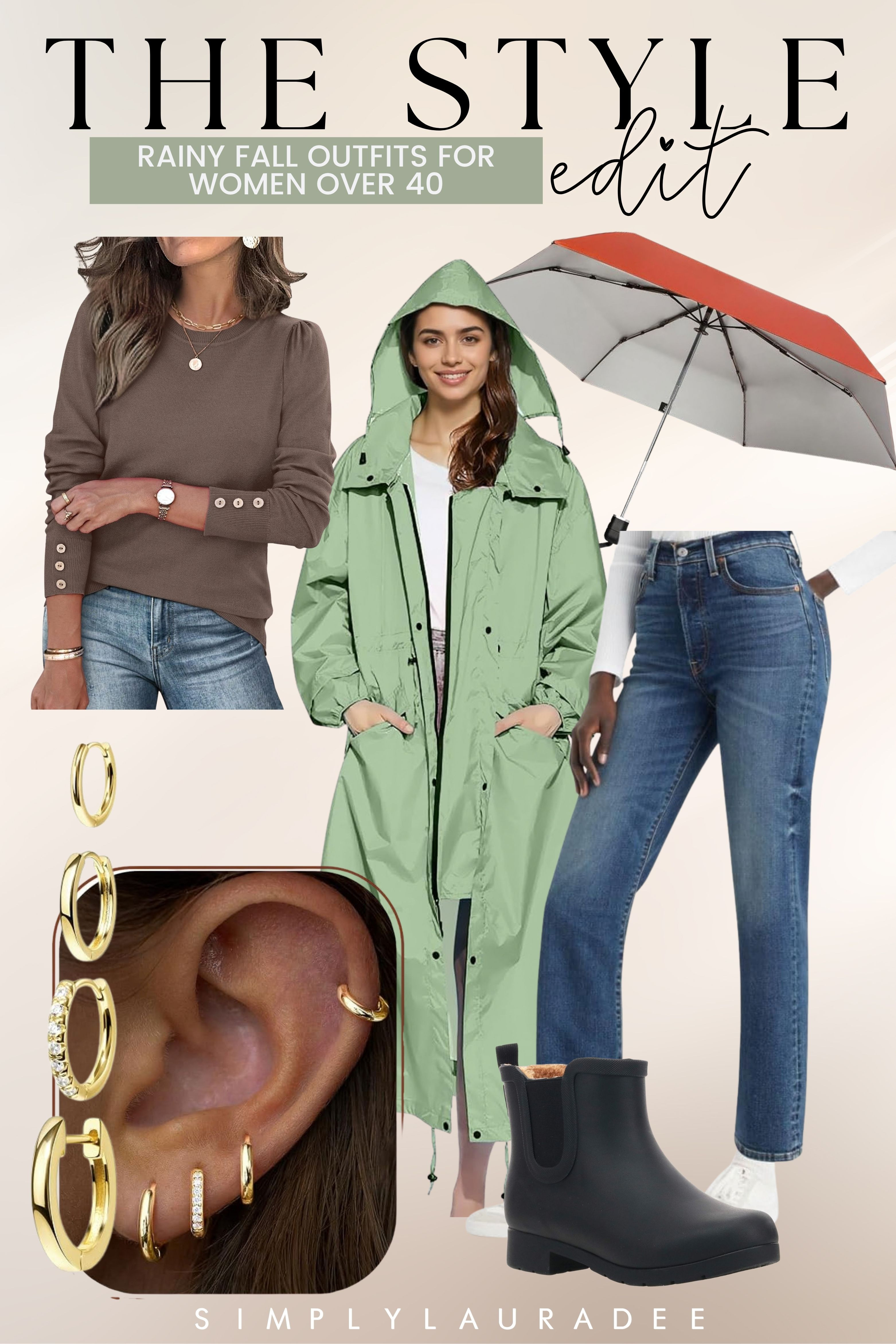 How I stay cute on rainy fall days! A cozy knit top, a hooded rain jacket, and Chelsea rain boots with straight jeans keep me dry and put together. #rainyoutfit #falloutfits #outfitsover40 

 #LTKdayinmylife #LTKSeasonal #LTKOver40