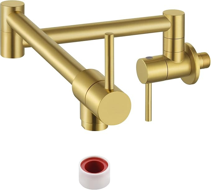 KES Kitchen Gold Pot Filler Folding Faucet Brass Double Joint Swing Arm Sink Faucet Articulating ... | Amazon (US)