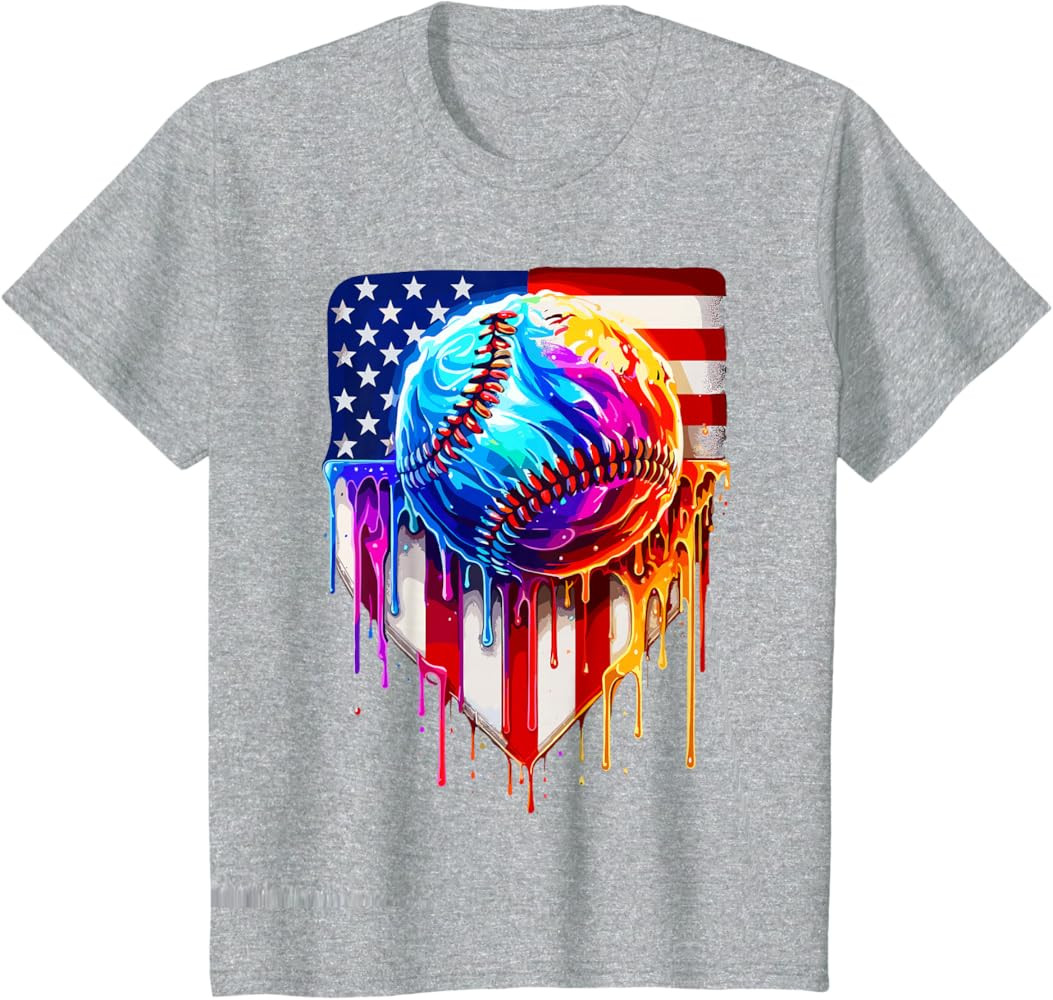 Baseball Ice Cream American Flag Drip T-Shirt | Amazon (US)