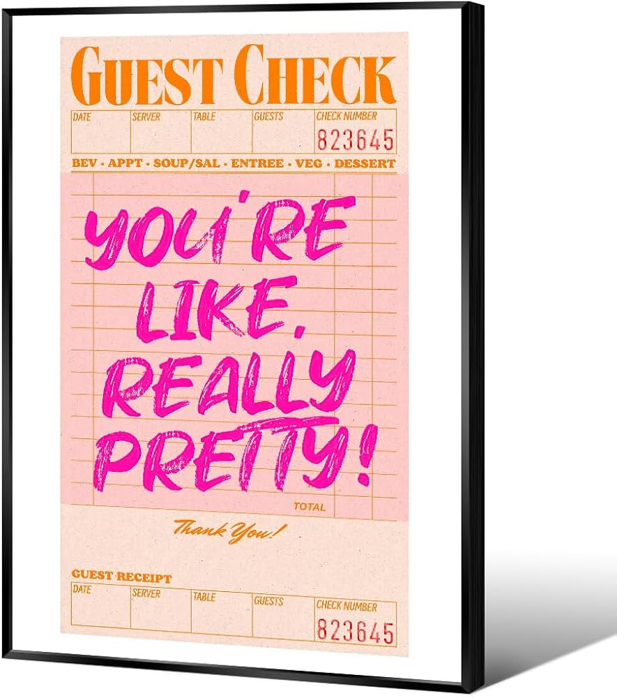 DFAIUY Trendy Vintage You're Like Really Pretty Guest Check Pink Canvas Wall Art Funky Preppy Roo... | Amazon (US)