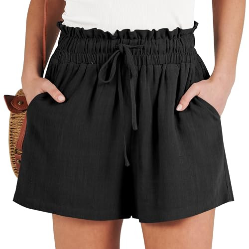ANRABESS Linen Shorts for Women Summer Casual Wide Leg Loose High Waist Drawstring Dressy Shorts ... | Amazon (US)