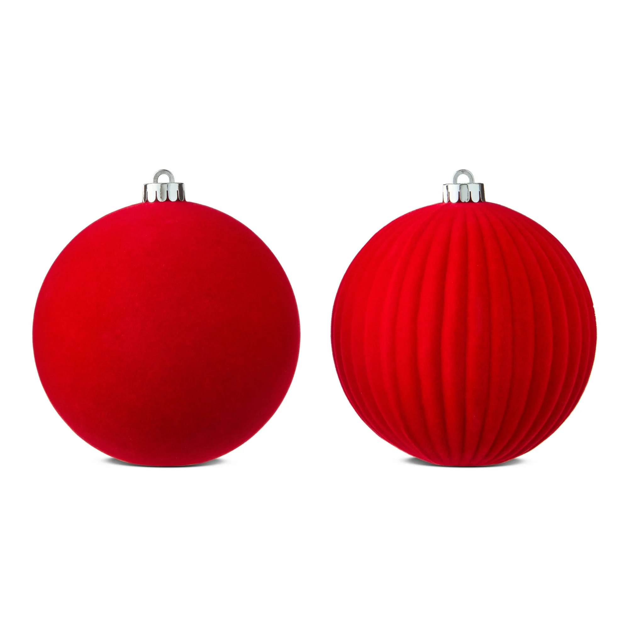 Red Flocked Jumbo Shatterproof Christmas Ornaments, 5.9", 2 Count, by Holiday Time | Walmart (US)