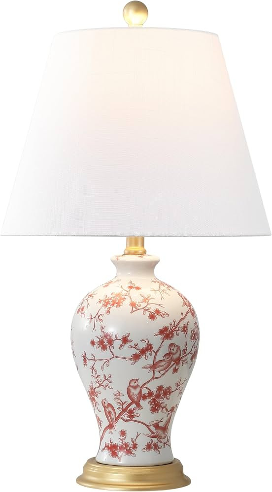 JONATHAN Y 24" White/Red French Country Ceramic Floral Urn Table Lamp, White Linen Shade, Chinois... | Amazon (US)