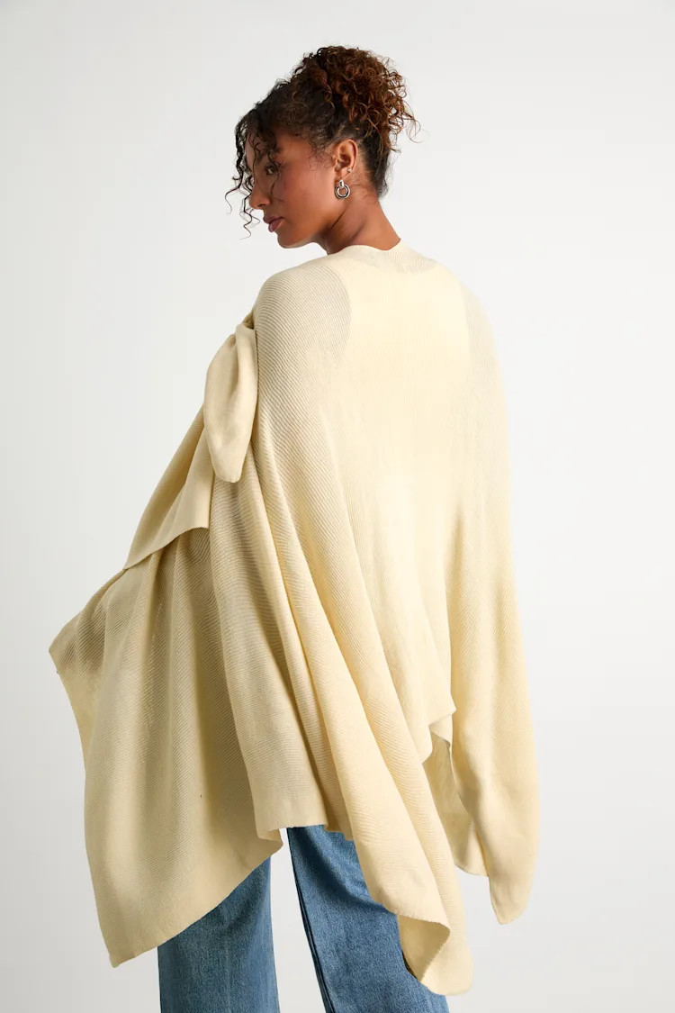 Ardita Cream Ribbed Knit Draped Wrap Poncho | Lulus