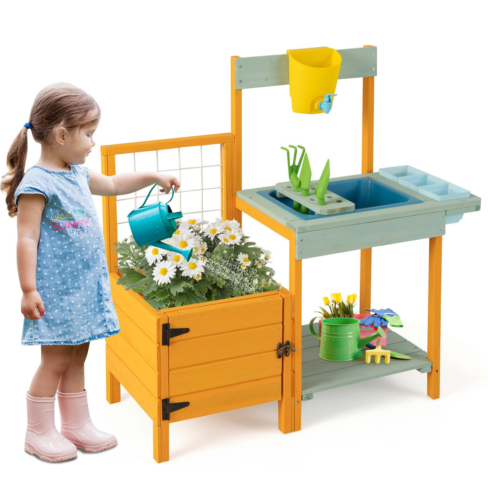 Costzon Mud Kitchen, Kids Potting Bench with Garden Bed & See-Through Window, Trellis, Kids Kitch... | Amazon (US)