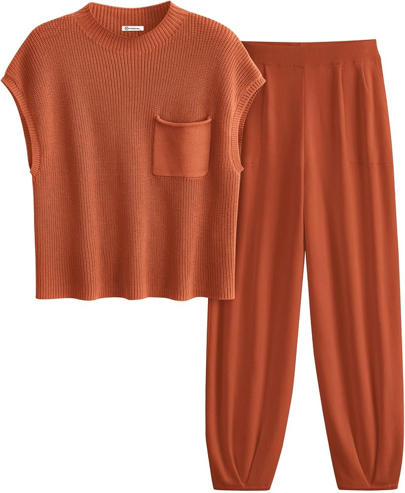 PRETTYGARDEN Womens Two Piece Outfits Sweater Sets Knit Pullover Tops And High Waisted Pants Matc... | Amazon (US)
