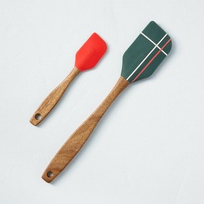 2pc Silicone & Wood Flexible Spatula Set Holiday Green/Red - Hearth & Hand™ with Magnolia | Target