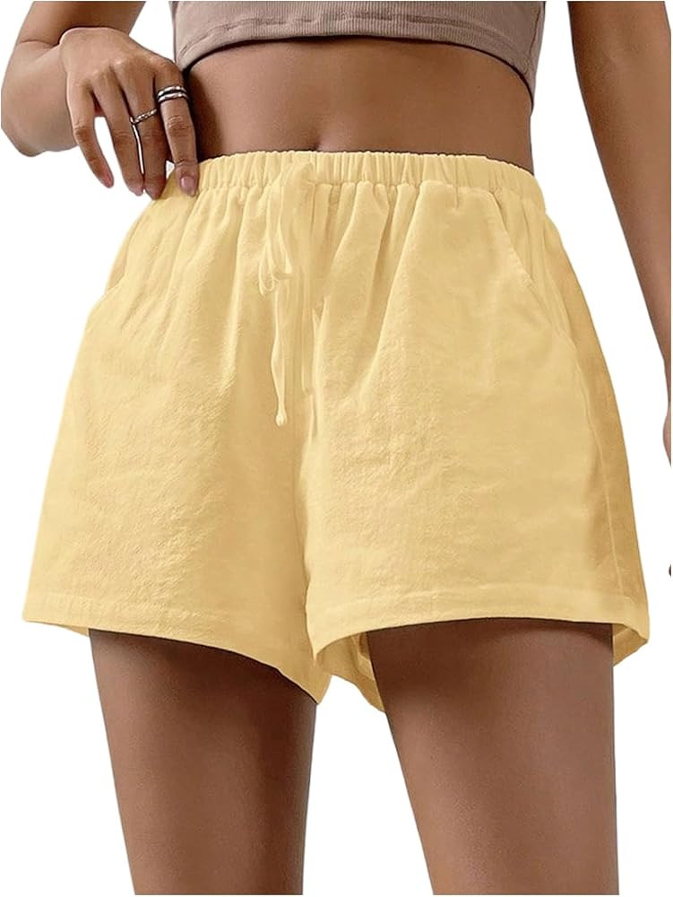 SHENHE Women's Summer Elastic Waist Casual Lounge Beach Loose Shorts with Pockets | Amazon (US)