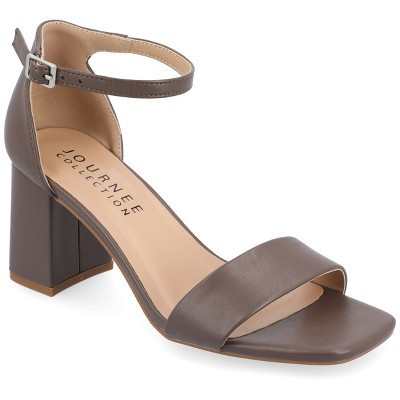 Journee Collection Women's Valenncia Narrow Width SuperNatural Shades Open Square Toe Ankle Strap Sandals, Truffle 12NW | Target