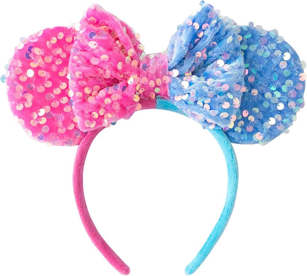 Pink Blue Mouse Ears Headband Sequins Bow Cosplay For Gender Reveal Party Birthday Parties | Amazon (US)