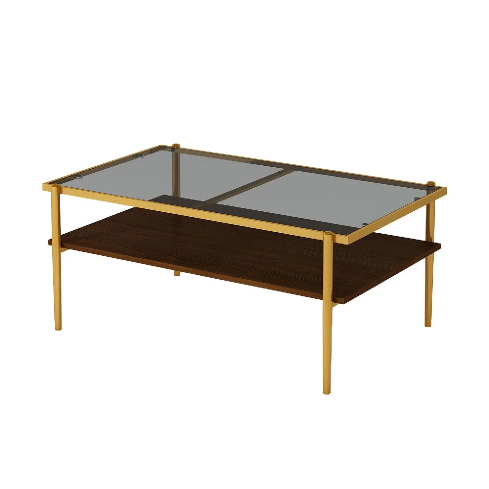 Spaco Rectangle Coffee Table with Gray Tempered Glass top and Golden Legs, Modern Table for Livin... | Walmart (US)