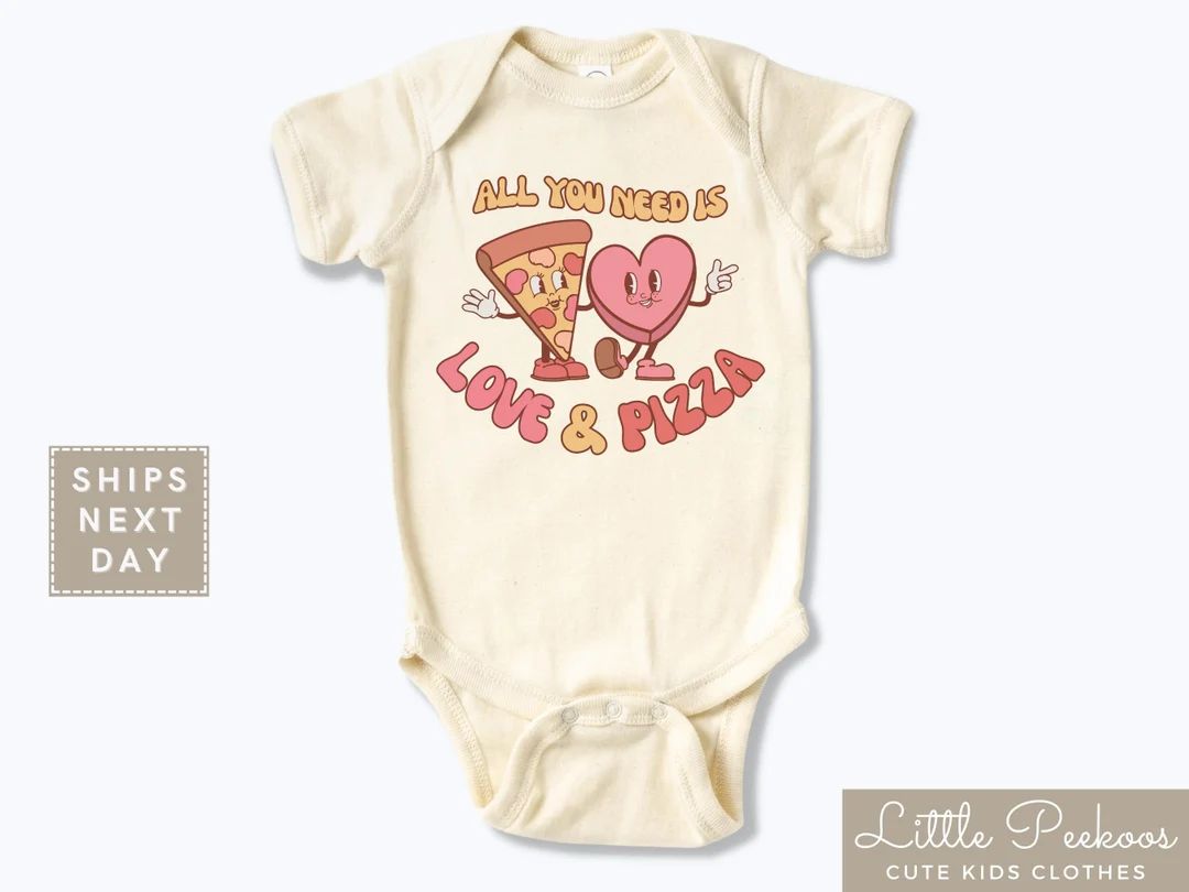 All You Need is Love and Pizza Baby Onesie® Retro Cartoon - Etsy | Etsy (US)