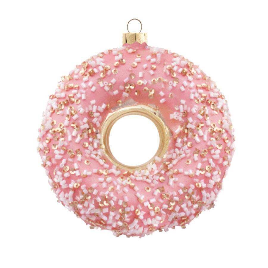 Pink Sprinkled Donut Glass Ornament (4 Pack) | King of Christmas
