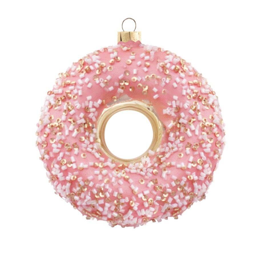 Pink Sprinkled Donut Glass Ornament (4 Pack) | King of Christmas