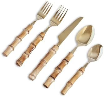 VIDA Bamboo Flatware Set of 5 (Gold and Natural) | Amazon (US)