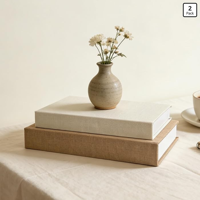 Decorative Books Set of 2 Linen Fabric Faux Storage Fake Book Boxes Coffee Table Books Decor Aest... | Amazon (US)