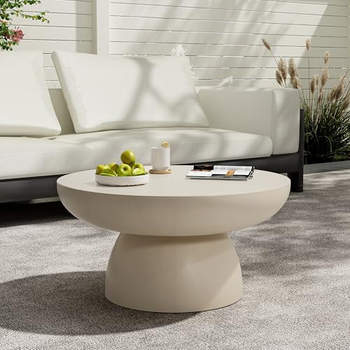 Christopher Knight Home Patsy Modern Lightweight Concrete Coffee Table, Indoor and Outdoor Round Top Accent Table, MGO Sofa End Table with Pedestal Base, No Assembly Needed, 27.5", Beige | Amazon (US)
