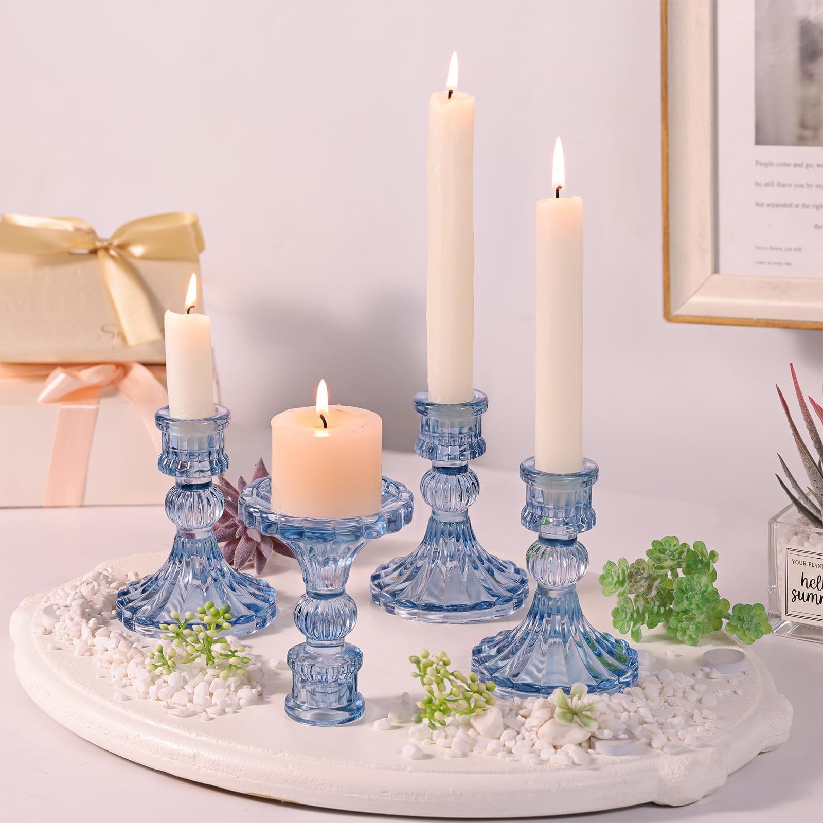 12PCS Blue Candlestick Holders Set- 4" H Taper Candle Holders, Glass Candle Holders Bulk for Wedd... | Amazon (US)