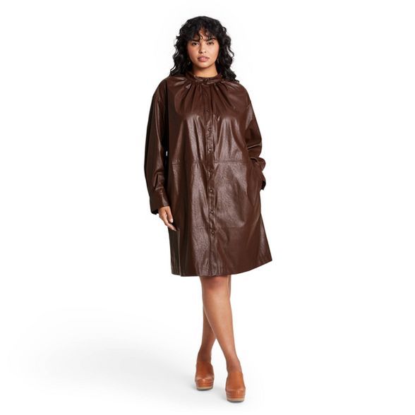 Women's Long Sleeve Faux Leather Button-Down Dress - Rachel Comey x Target Dark Brown | Target