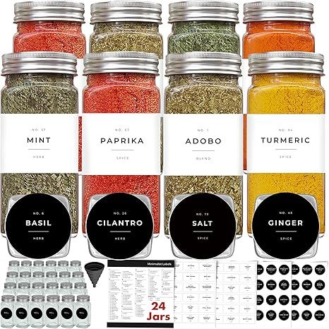 Spice Jars with Label, Glass Spice Jars Glass Empty 4 oz, Reusable Spice Containers Labels, Minim... | Amazon (US)