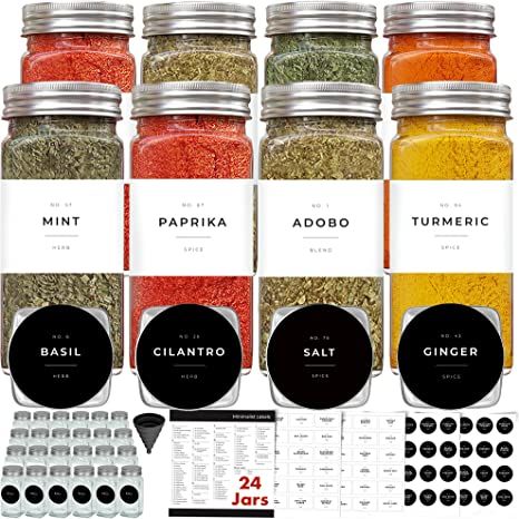 Spice Jars with Label, Glass Spice Jars Glass Empty 4 oz, Reusable Spice Containers Labels, Minim... | Amazon (US)
