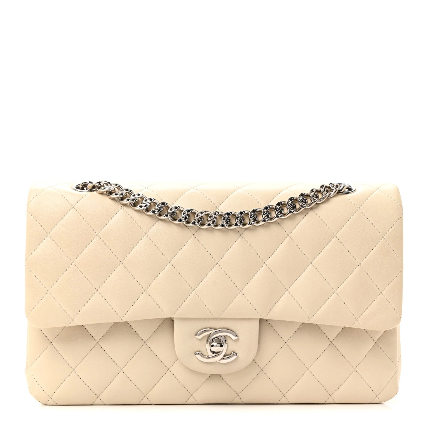 Lambskin Quilted Medium Double Flap Bijoux Chain Ivory | FASHIONPHILE (US)