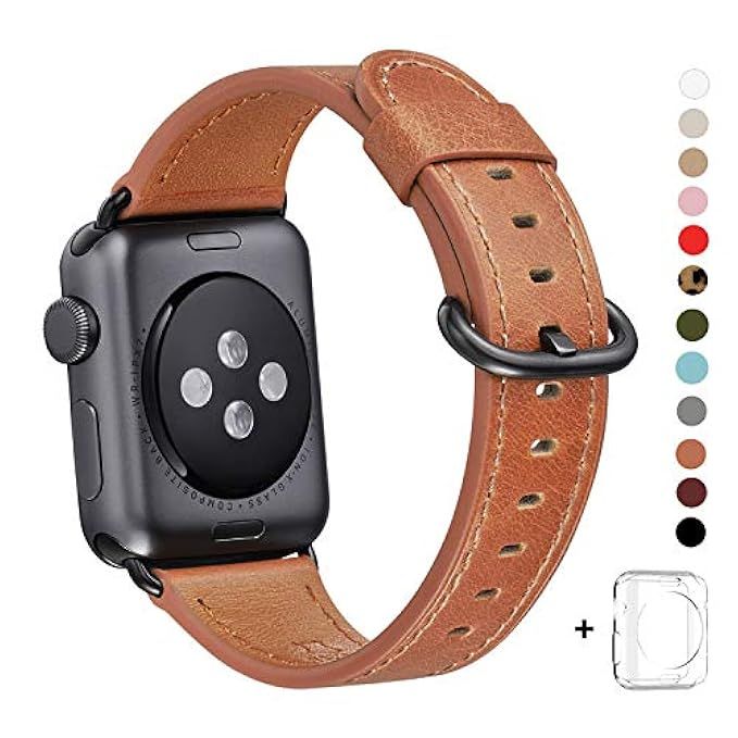 WFEAGL Compatible iWatch Band 38mm, Top Grain Leather Band Replacement Strap with Stainless Steel Cl | Amazon (US)
