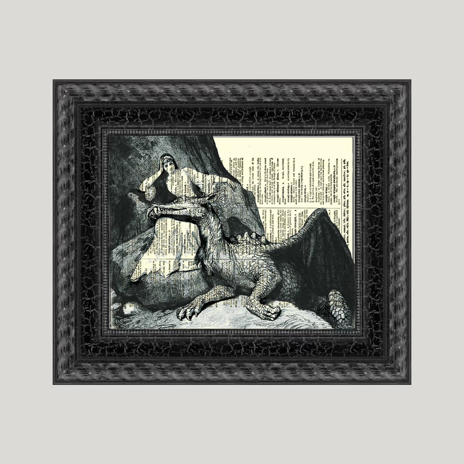 A Witchy Woman & Her Dragon, Illustration Printed on an Antique 125+ Year Old Dictionary Page, Fa... | Etsy (US)