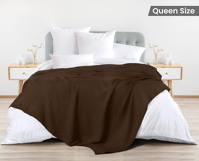 Utopia Bedding Brown 100% Cotton Waffle Blanket 300 GSM [Queen - 90x90 Inch] Soft Lightweight Bre... | Amazon (US)