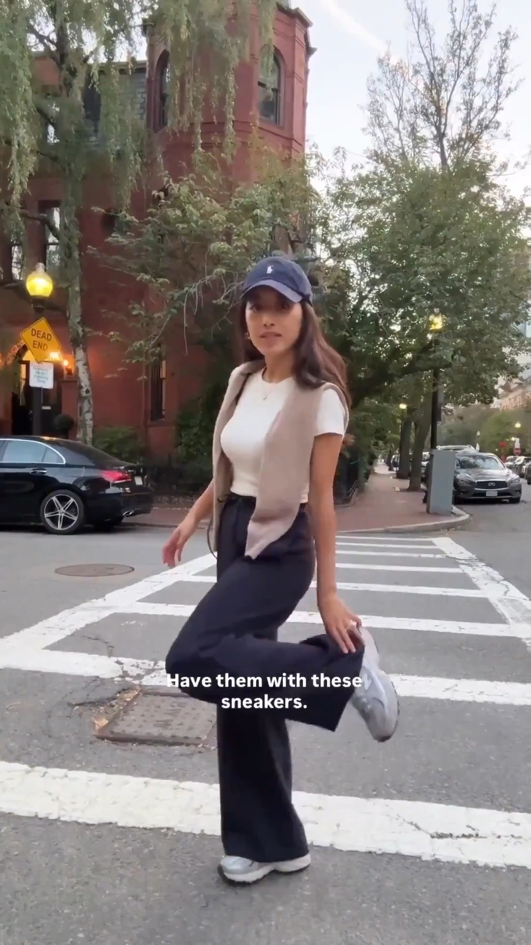 Sizing below!
• lodge trousers XXS short in dark navy. Runs long. These are the best, so comfy and drapey and can go from work to weekend to travel. Size up if between sizes.

A little long on me Since I’m only 5 feet tall, To wear with sneakers I need to pull the waist up higher and add a heel lift insert.
• aritzia ribbed tee Xs , love these. slim fit so I size up
• quince shrunken fit petite friendly cashmere sweater Xs 
• new balance 530 sneakers. Big kids size 4 = adults size 5.5/6
• Polo hat, old Madewell suede bag

Mom outfits , errands , easy school drop off looks , petite weekend casual with sneakers , airport travel style

#LTKmomlife #LTKTravel #LTKPetite