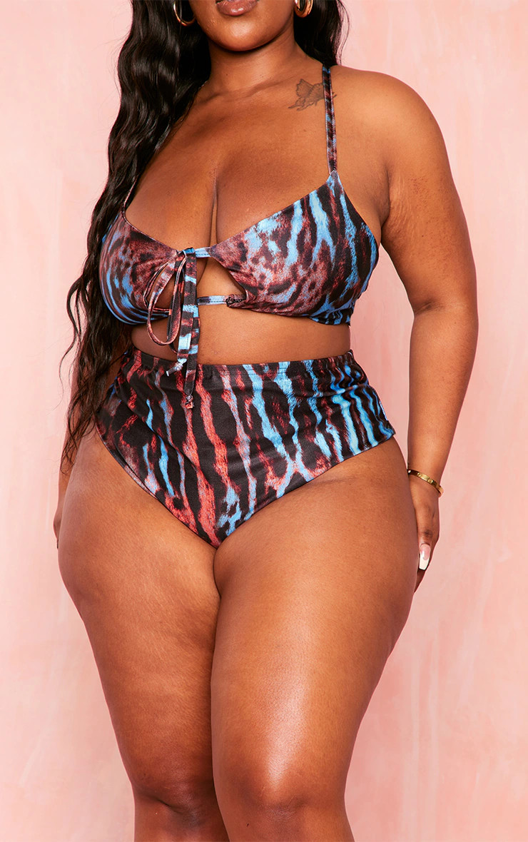 Plus Leopard Print High Waisted Bikini Bottoms | PrettyLittleThing US