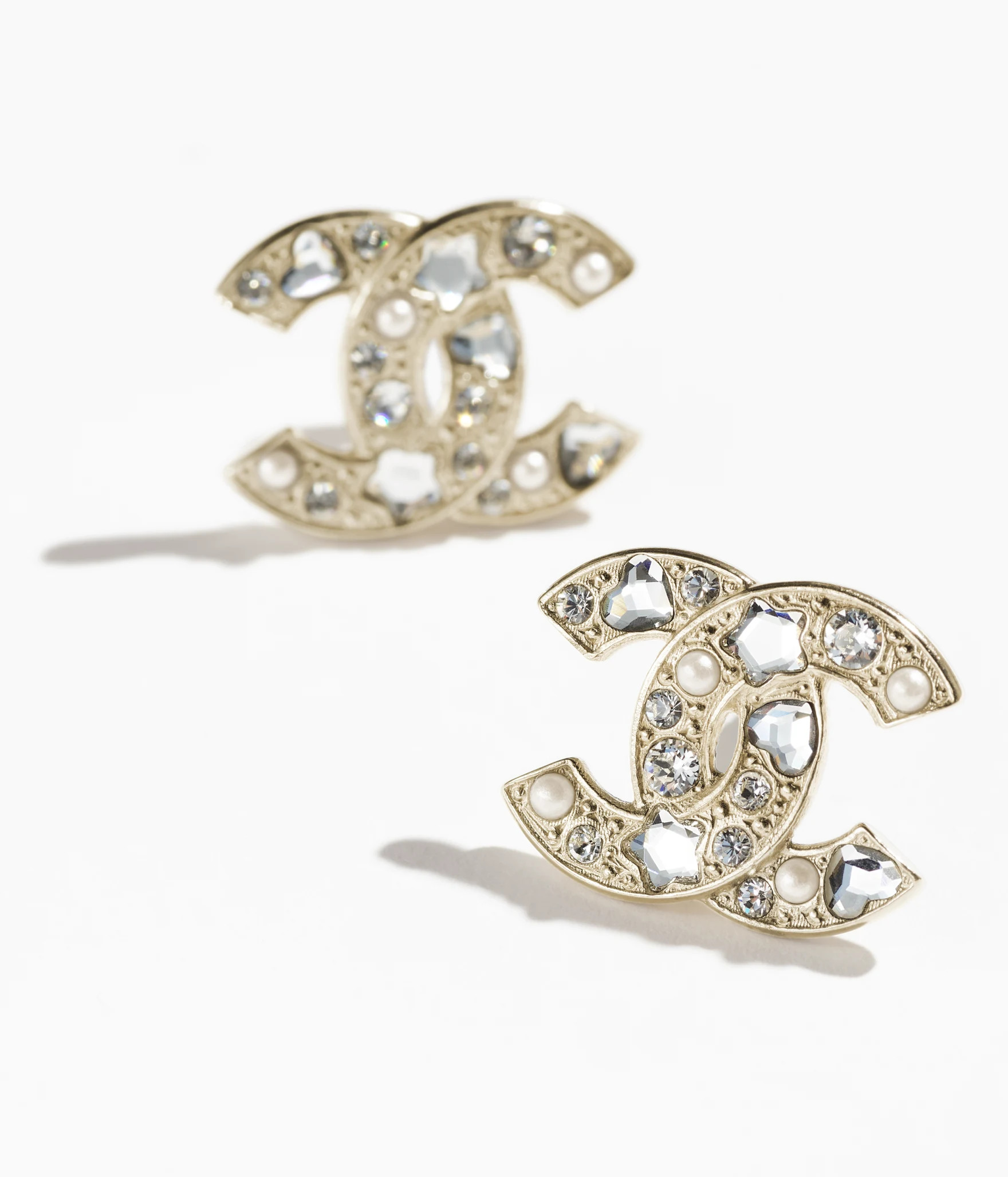 Stud earrings - Metal, glass pearls & strass, gold, pearly white & crystal — Fashion | CHANEL | Chanel, Inc. (US)