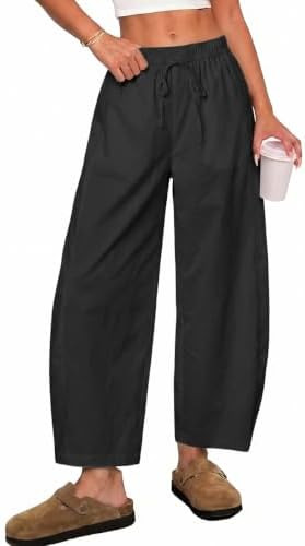 Tankaneo Womens Baggy Barrel Pants High Waist Wide Leg Cropped Trousers | Amazon (US)