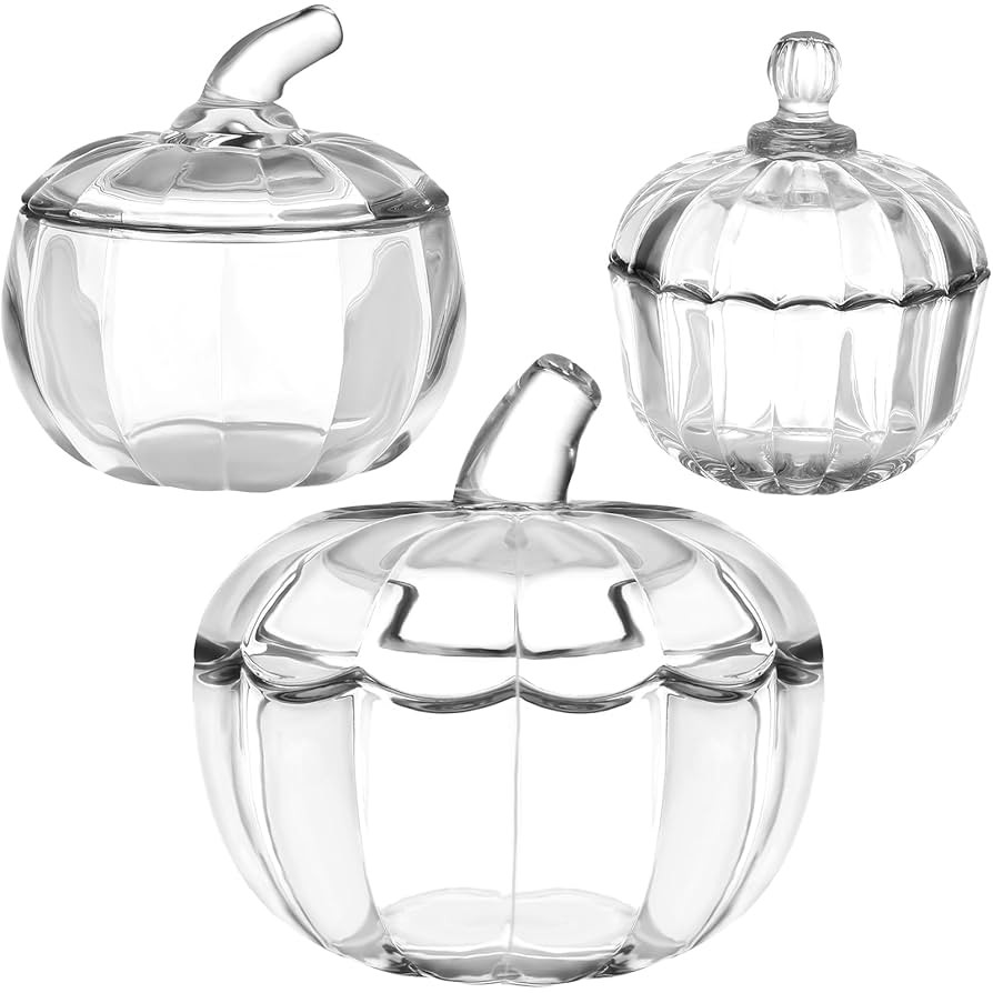 3 Pcs Halloween Pumpkin Candy Jar with Lids Glass Candy Bowl Cute Clear Cookie Storage Jar Crysta... | Amazon (US)