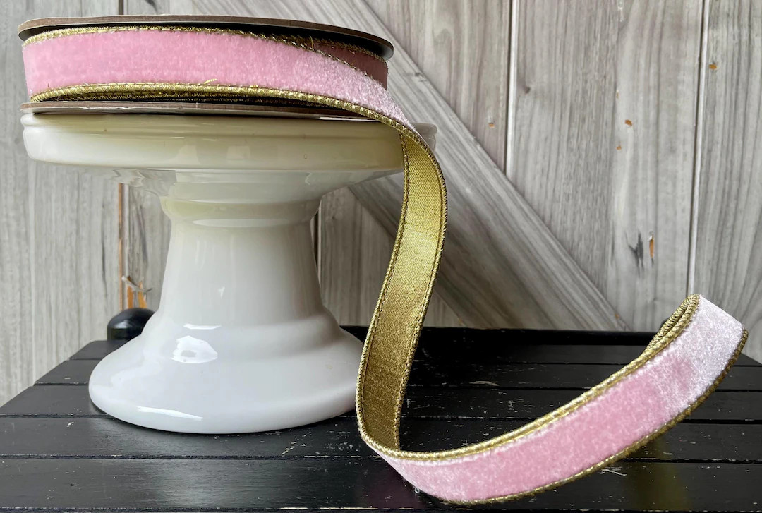 D Stevens, 10 Yards, 1 Inch Wired Ribbon, Velvet Wired Ribbon, Pink Ribbon, Gold Ribbon, Holiday ... | Etsy (US)