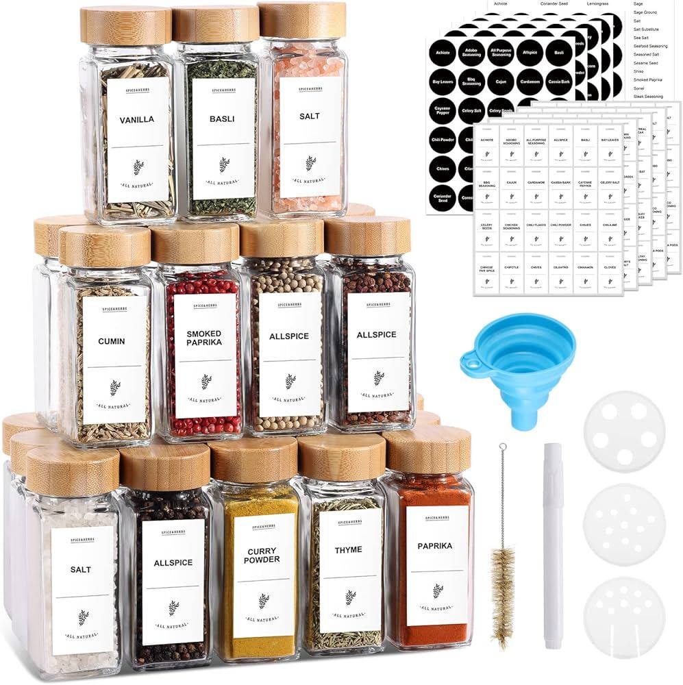 CUCUMI 30pcs Spice Jars with Labels 4oz Glass Spice Jars with Bamboo Lids, Spice Labels Stickers,... | Amazon (US)