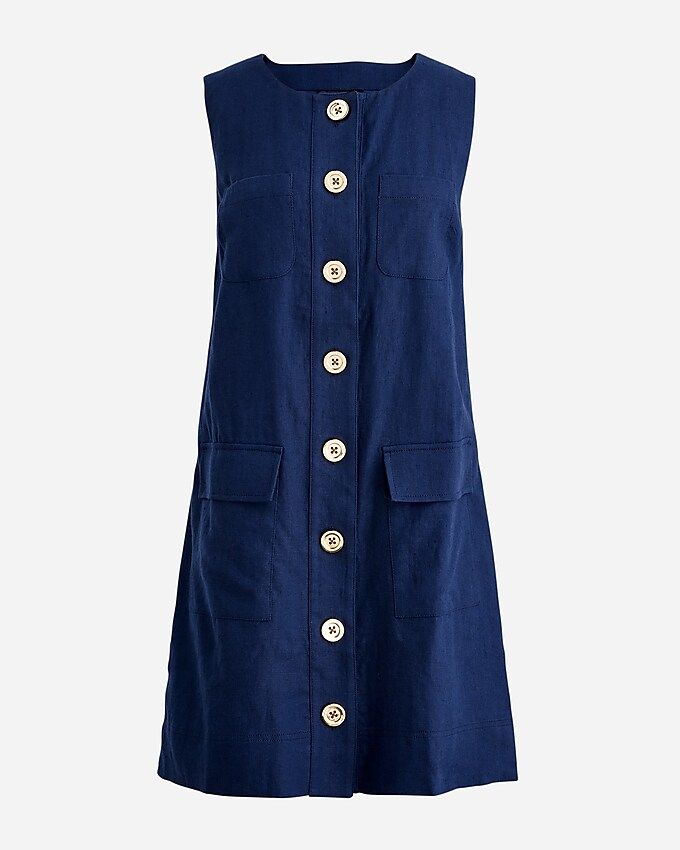 Button-front shift dress in linen | J.Crew US