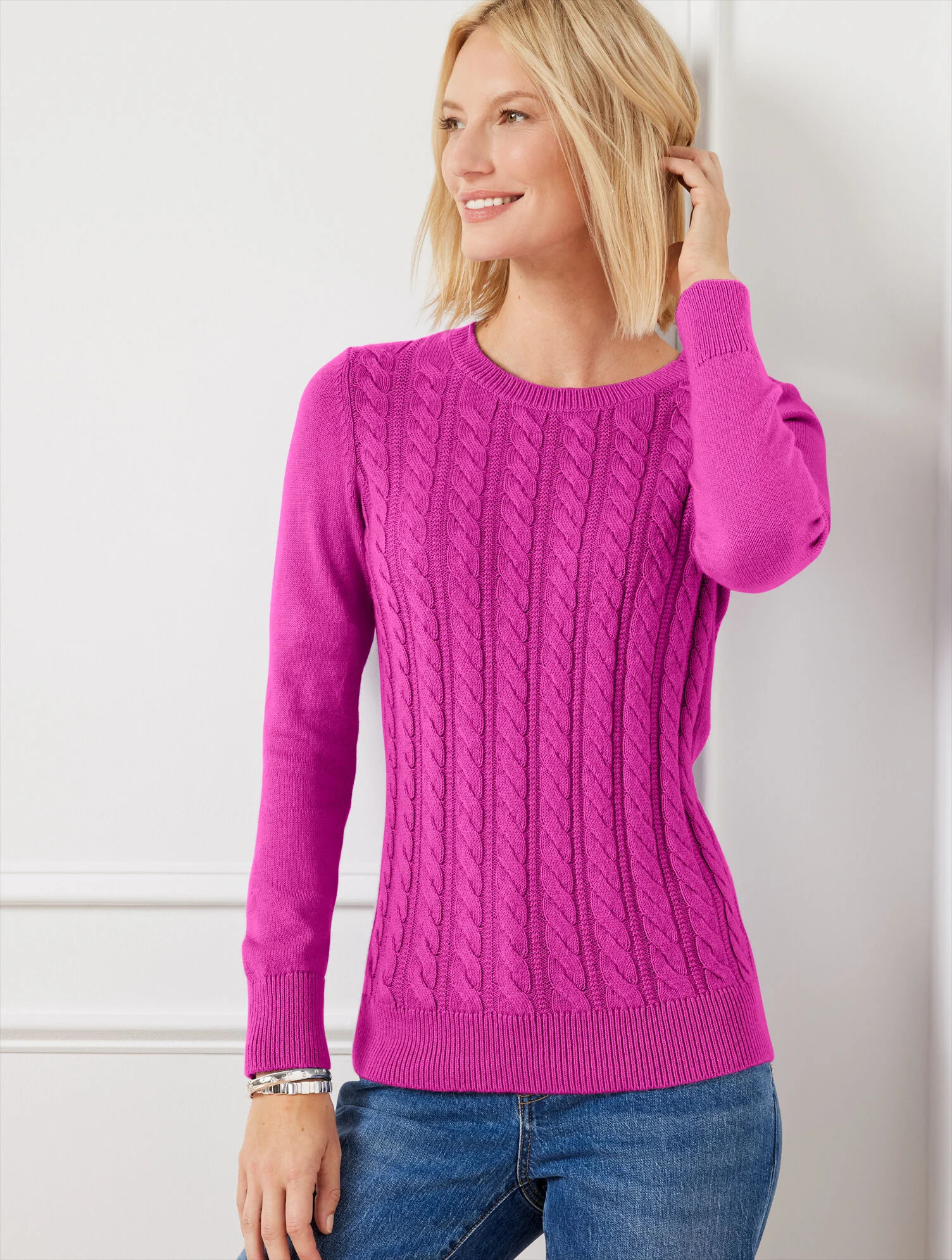 Soft Cable Knit Crewneck Sweater | Talbots