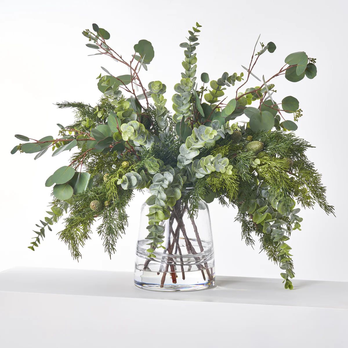 Winter Green Lux - Real Touch Cedar & Mint Cone, Silver Dollar Eucalyptus in Large Jug Style Vase... | Darby Creek Trading