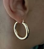 Rose Gold Tube Hoops- Pipe Hoops- Thick Round Hoop Earrings- Thick Huggies- Chunky Earrings | Amazon (US)