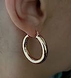 Rose Gold Tube Hoops- Pipe Hoops- Thick Round Hoop Earrings- Thick Huggies- Chunky Earrings | Amazon (US)