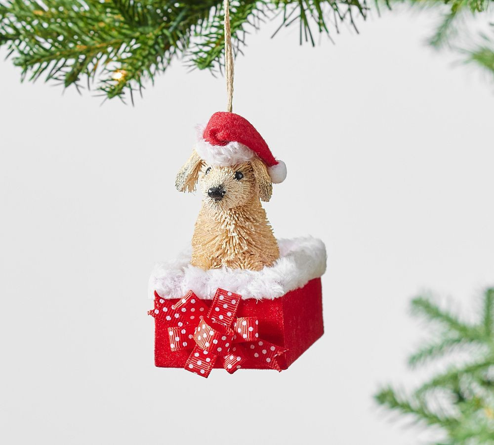 Bottlebursh Puppy in Present Ornament, Multi | Pottery Barn (US)