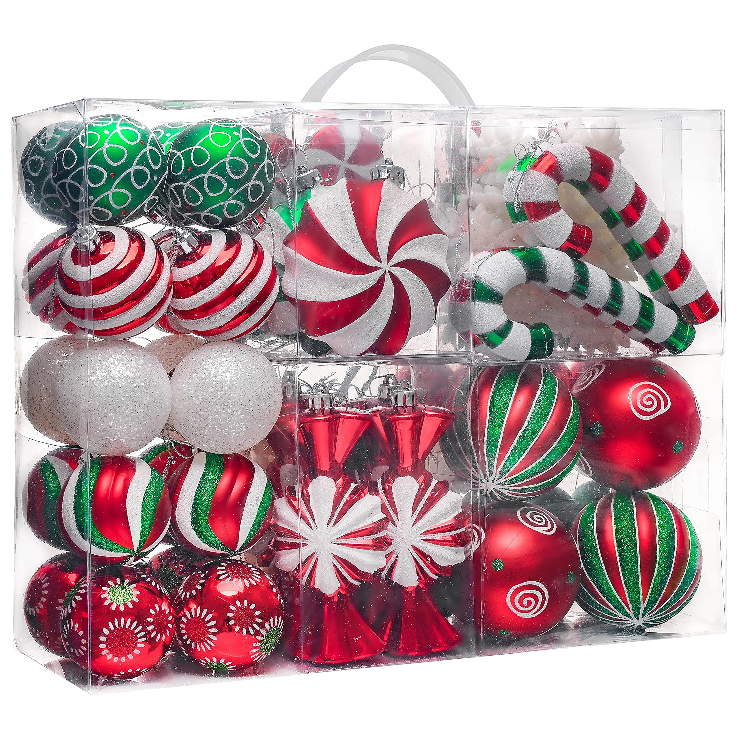 Valery Madelyn Christmas Ornaments Set, 108ct Candy Cane Red Green White Shatterproof Christmas T... | Amazon (US)