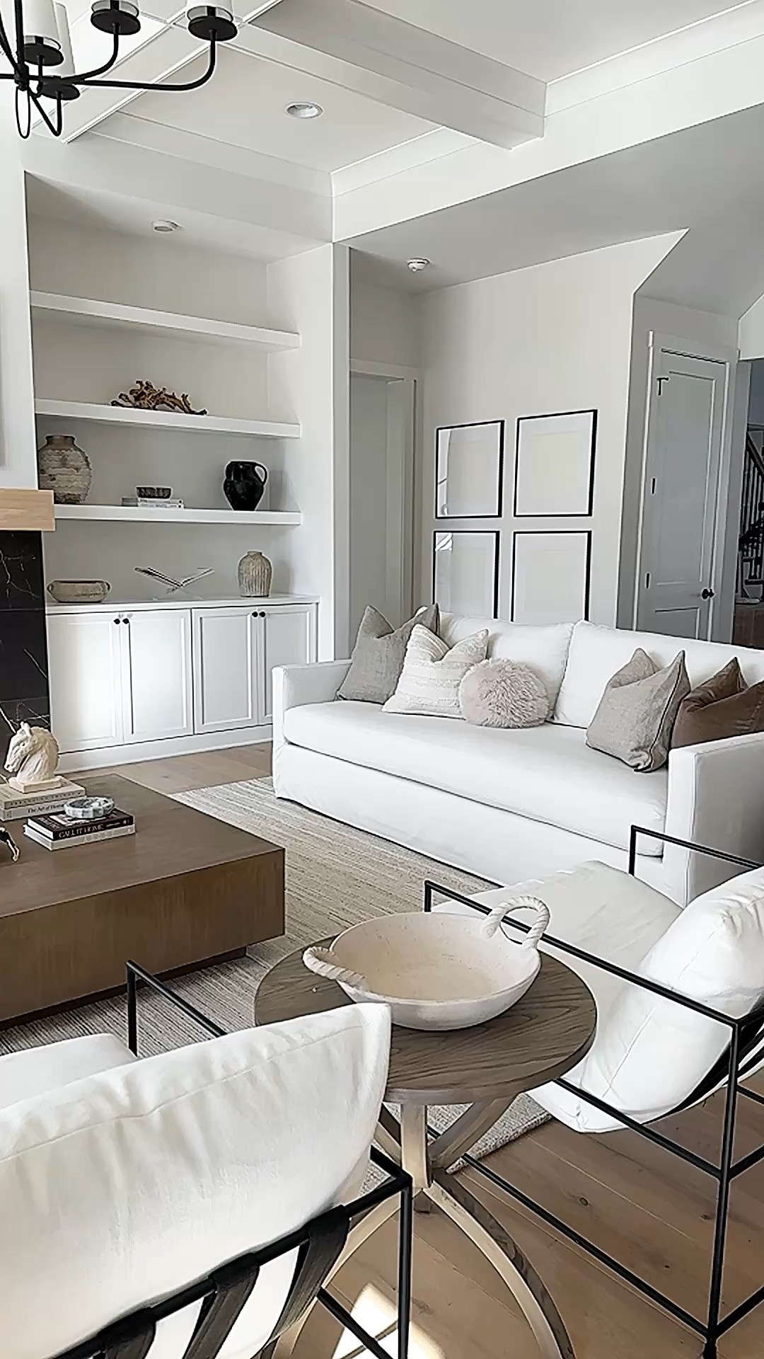 Living room, neutral rug, home decor, accent table, pottery barn, neutral living room, slipcovered sofa, white sofa, throw pillow, square coffee table, shelf decor

#LTKHome