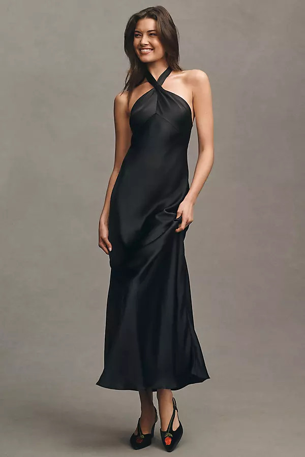 BHLDN Selma Halter-Neck Satin Maxi Dress | Anthropologie (US)