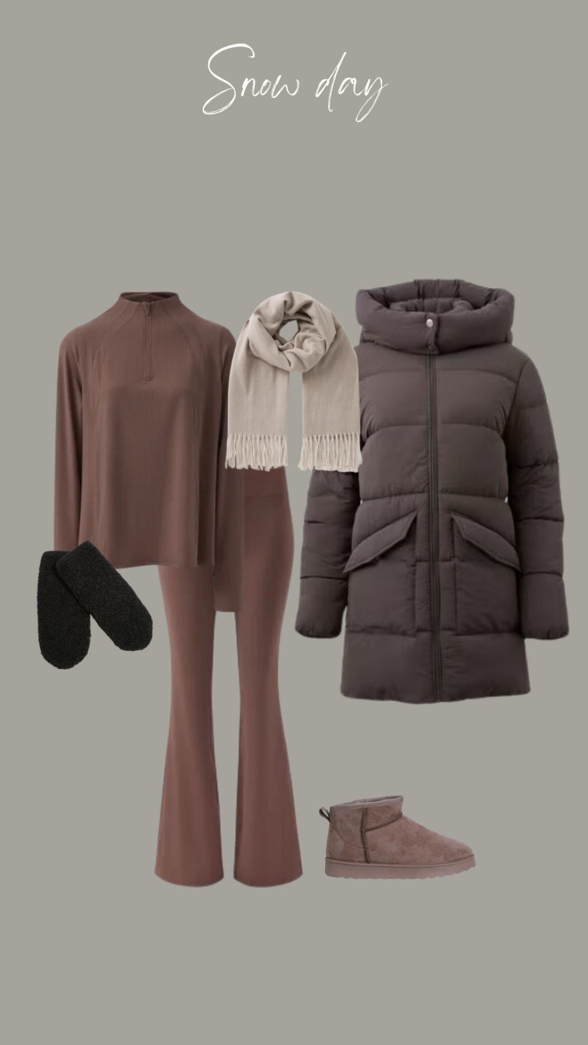 Snow day outfit inspiration 

This whole outfit costs £115.50! 
Après ski, thermals, gym wear, scarf, Ugg style boots, outfit inspiration, gym set, puffer coat, winter outfit, ski trip 


#LTKeurope #LTKuk #LTKstyletip