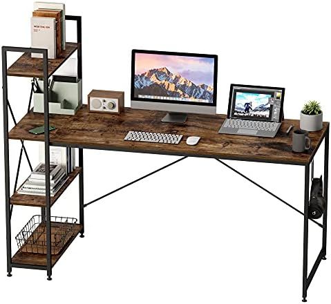Bestier 63 Inch Computer Desk with Storage Shelves, Modern Bookshelf Desk with Headphone Hook Lar... | Amazon (US)