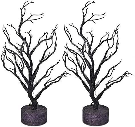 Feirui Set of 2, 17" Halloween Black Artificial Tree Battery Operated with 20L Warm White Lights Hal | Amazon (US)