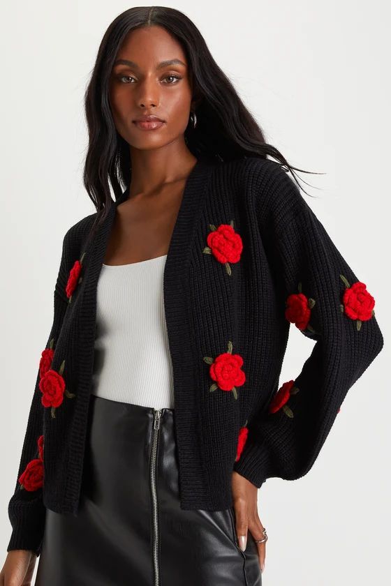 Lovable Charm Black 3D Floral Cardigan Sweater | Lulus (US)